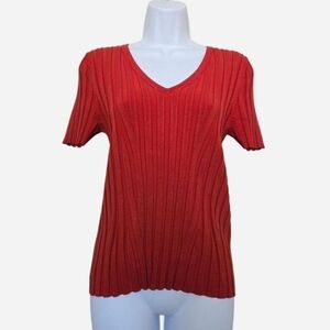 Sweaterworks Silk Blend V Neck Ribbed Knit Sweater Size Small